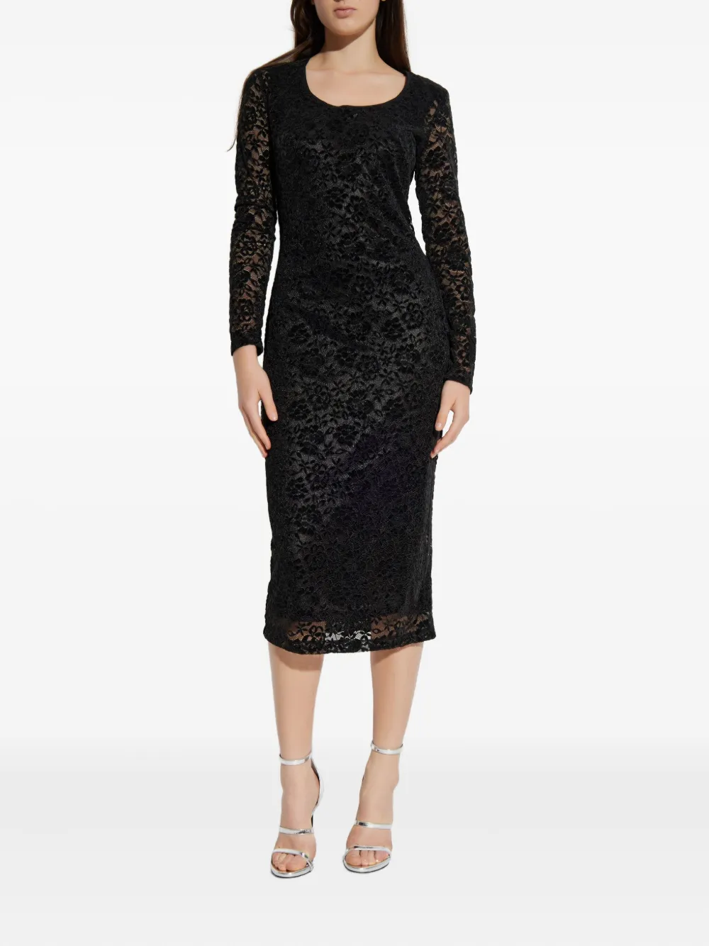 Versace Jeans Couture long-sleeved lace midi dress - Zwart