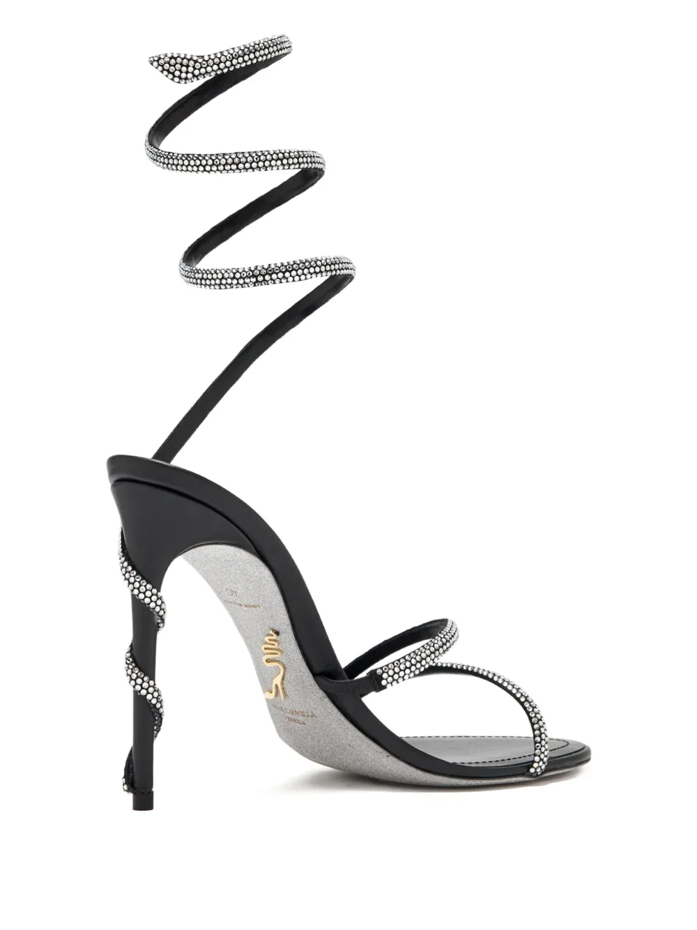 René Caovilla 105mm sandalen verfraaid met stras en spiraal bandje Zwart