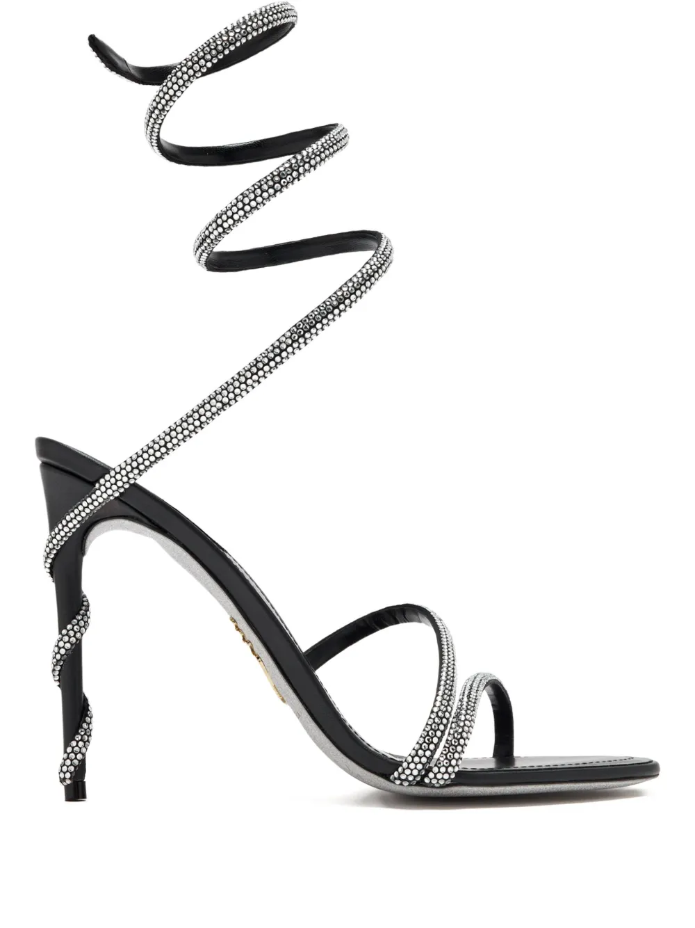 René Caovilla 105mm sandalen verfraaid met stras en spiraal bandje Zwart