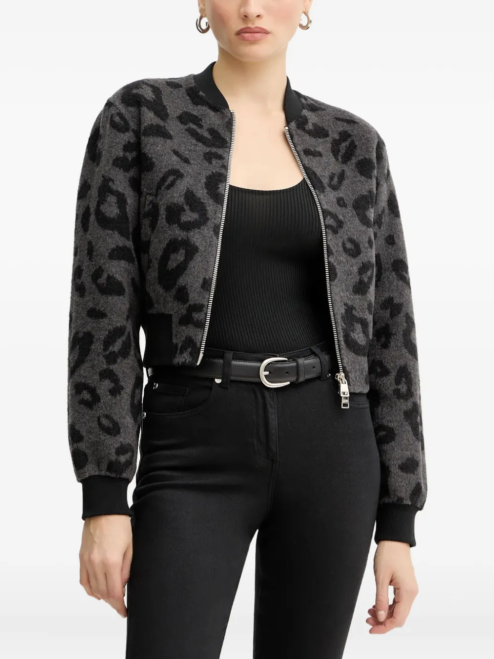 Silvian Heach Leopard-print Zip Jacket In Gray