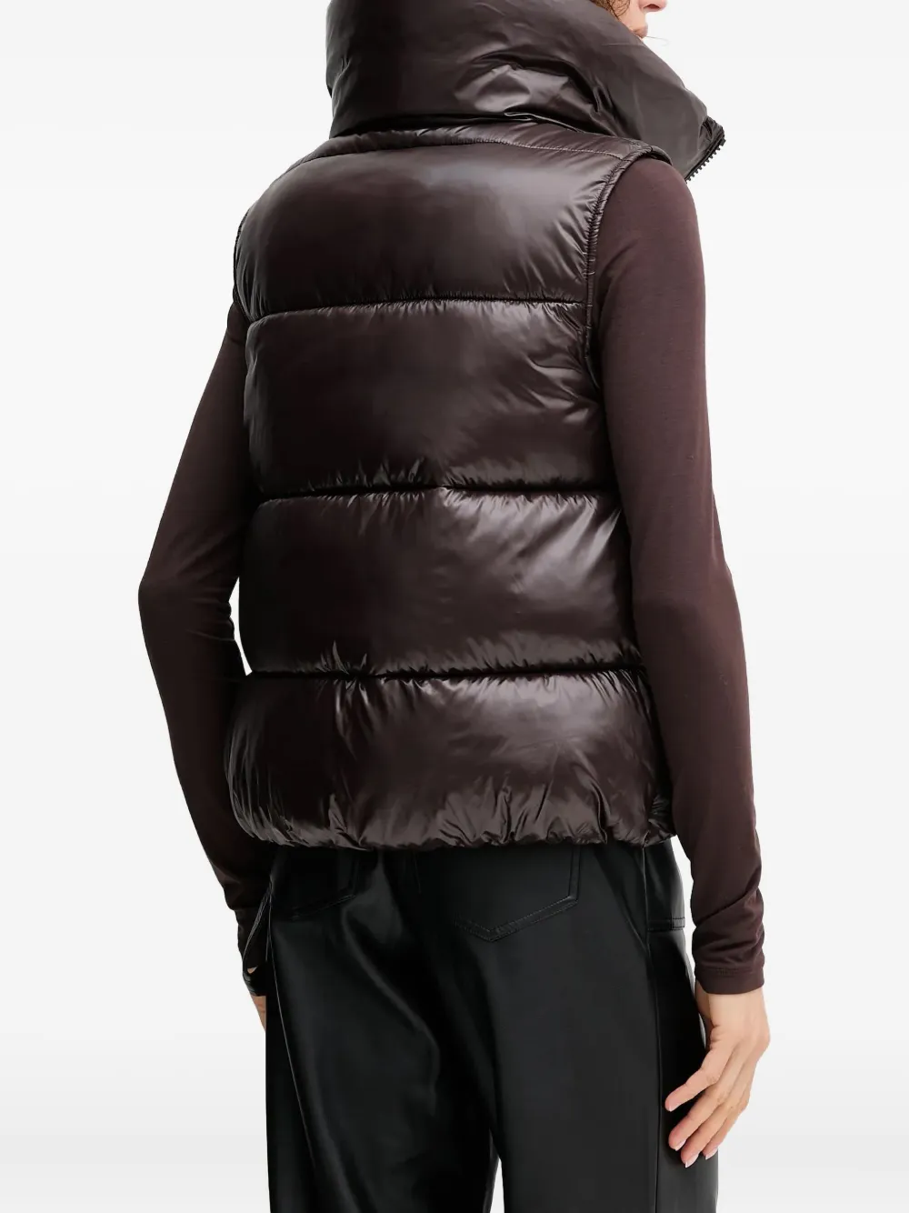 Save The Duck Padded Funnel-neck Vest In Brown