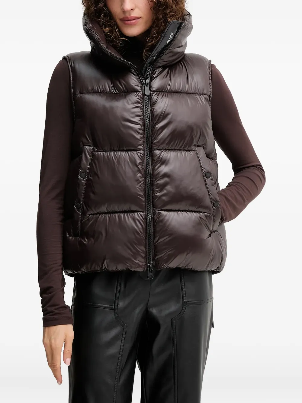 Save The Duck Padded Funnel-neck Vest In Brown
