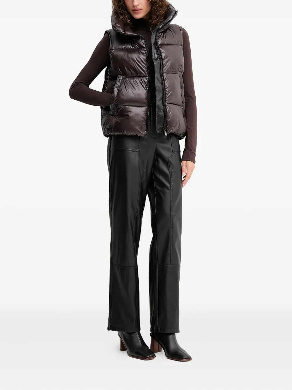 Save The Duck Padded Funnel-neck Vest In Brown