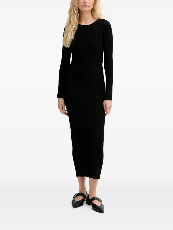 black long sleeve cut out midi dress Long-Sleeve V-Neck Cutout Midi Dress