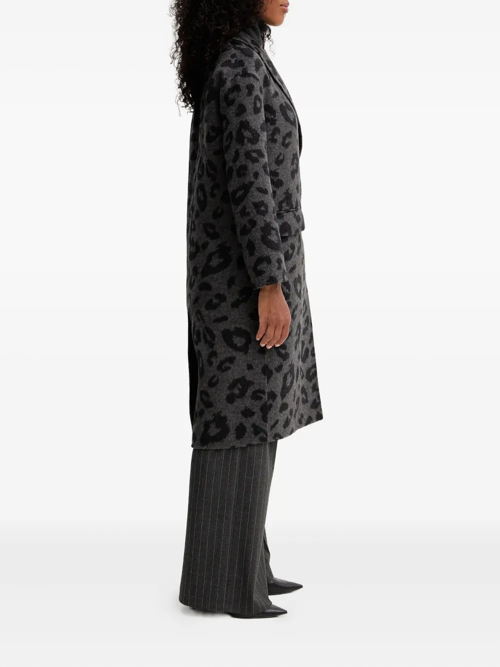 Silvian Heach Leopard-print Pocket Coat In Gray