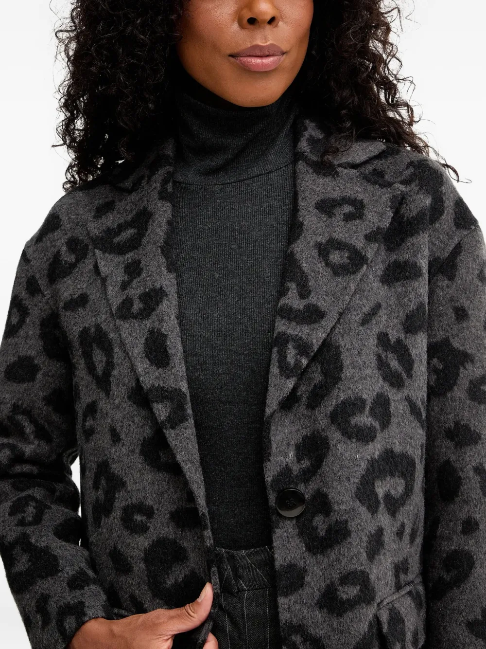 Silvian Heach Leopard-print Pocket Coat In Gray