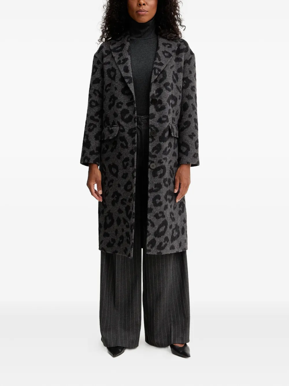 Silvian Heach Leopard-print Pocket Coat In Gray