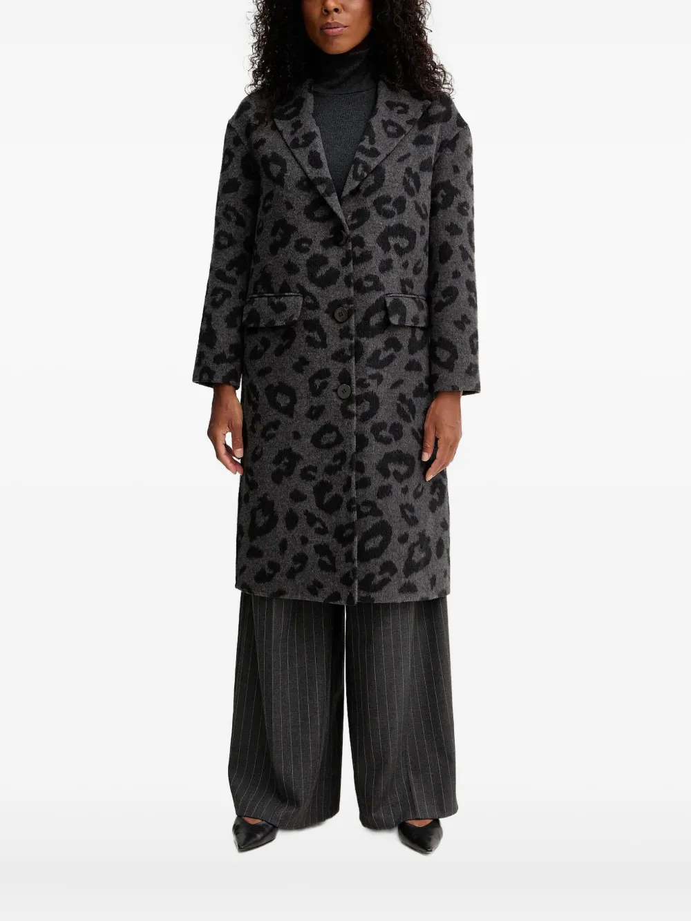 Silvian Heach Leopard-print Pocket Coat In Gray