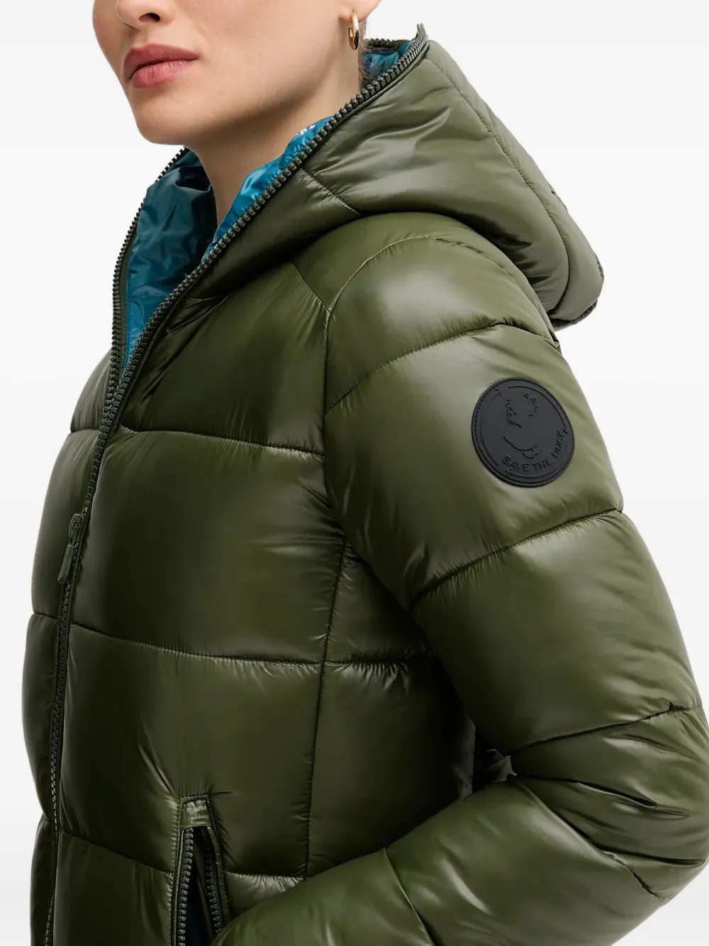 Save The Duck Lois Hooded Puffer Jacket In Green