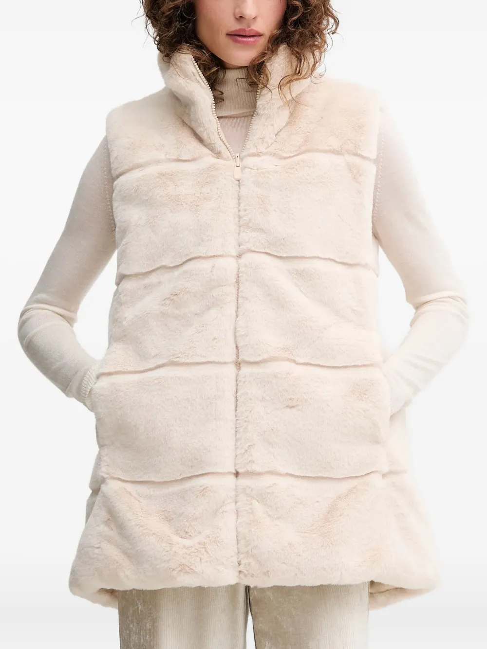 Save The Duck Thigh-length Faux Fur Gilet With Plumtech Padding In Neutral