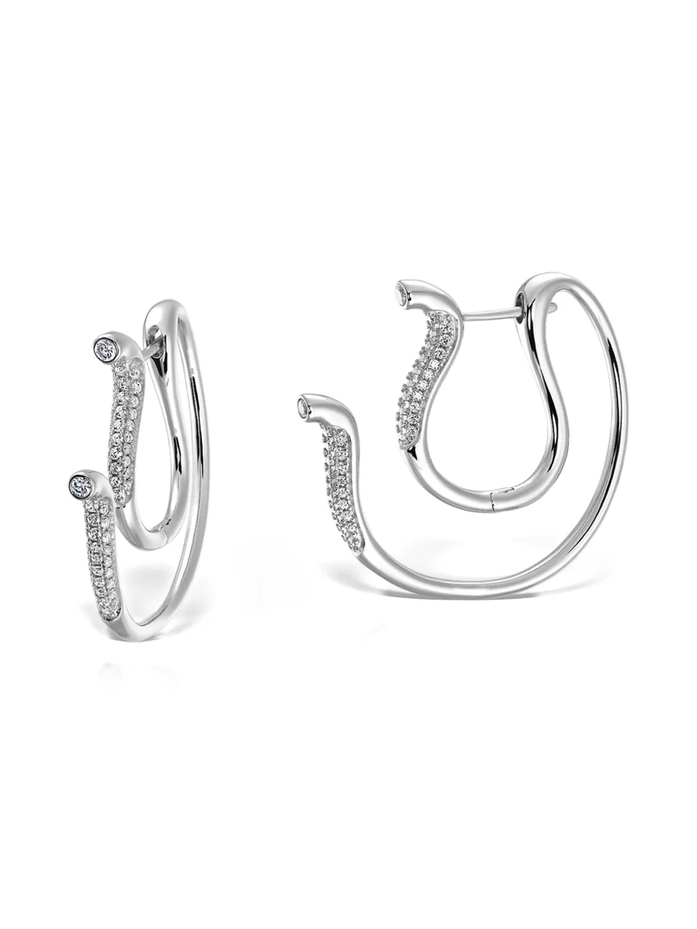  Obsidian Embellished Hoop Earrings - Silver 