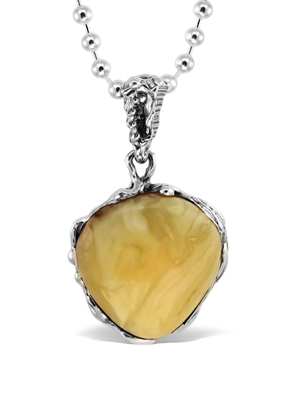  Obsidian Stone Pendant Necklace - Silver 