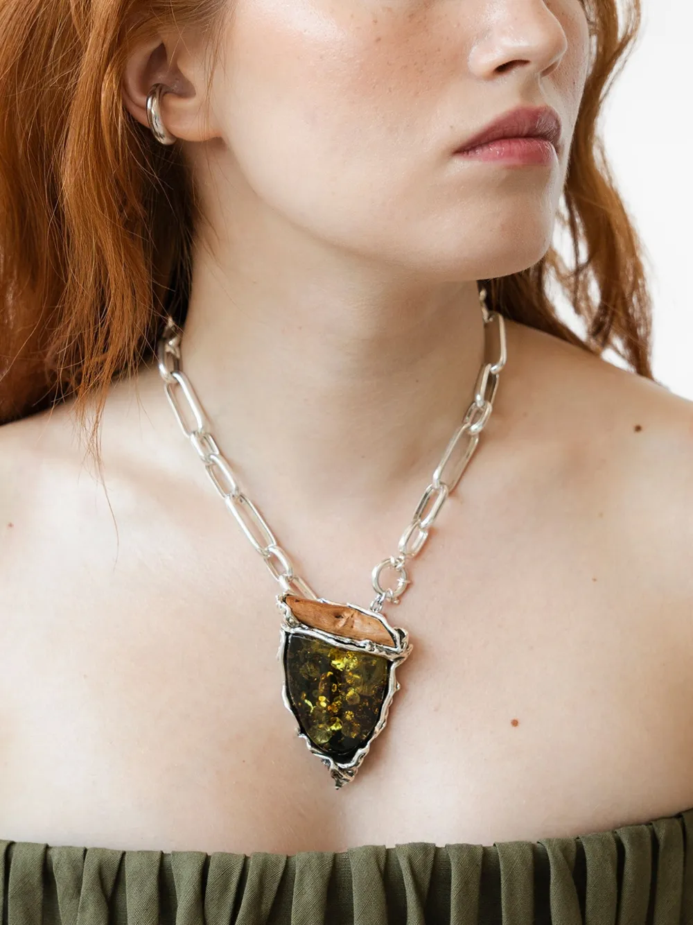 OBSIDIAN stone pendant necklace - Zilver