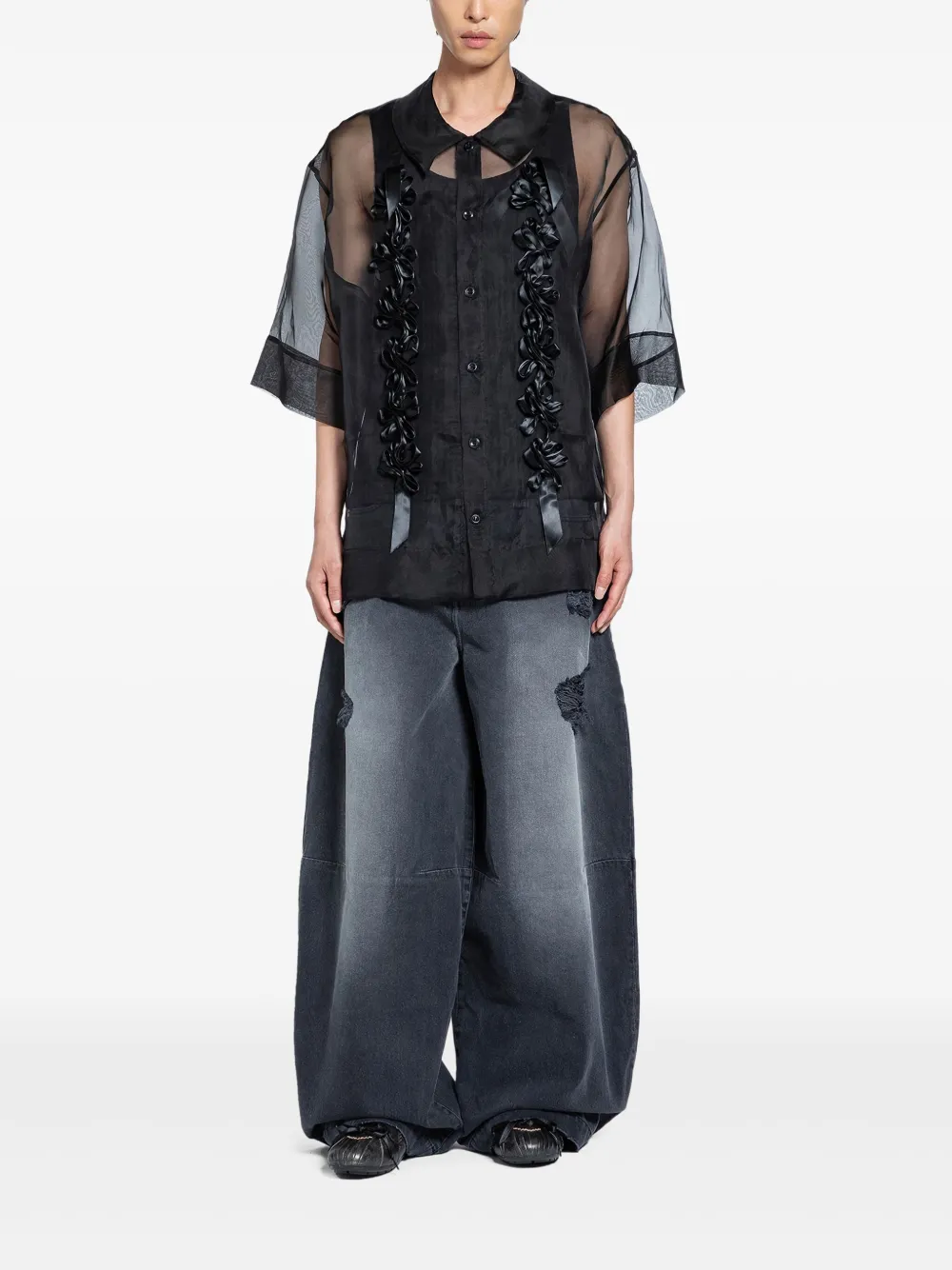 Simone Rocha Ribbon Daisy top - Zwart