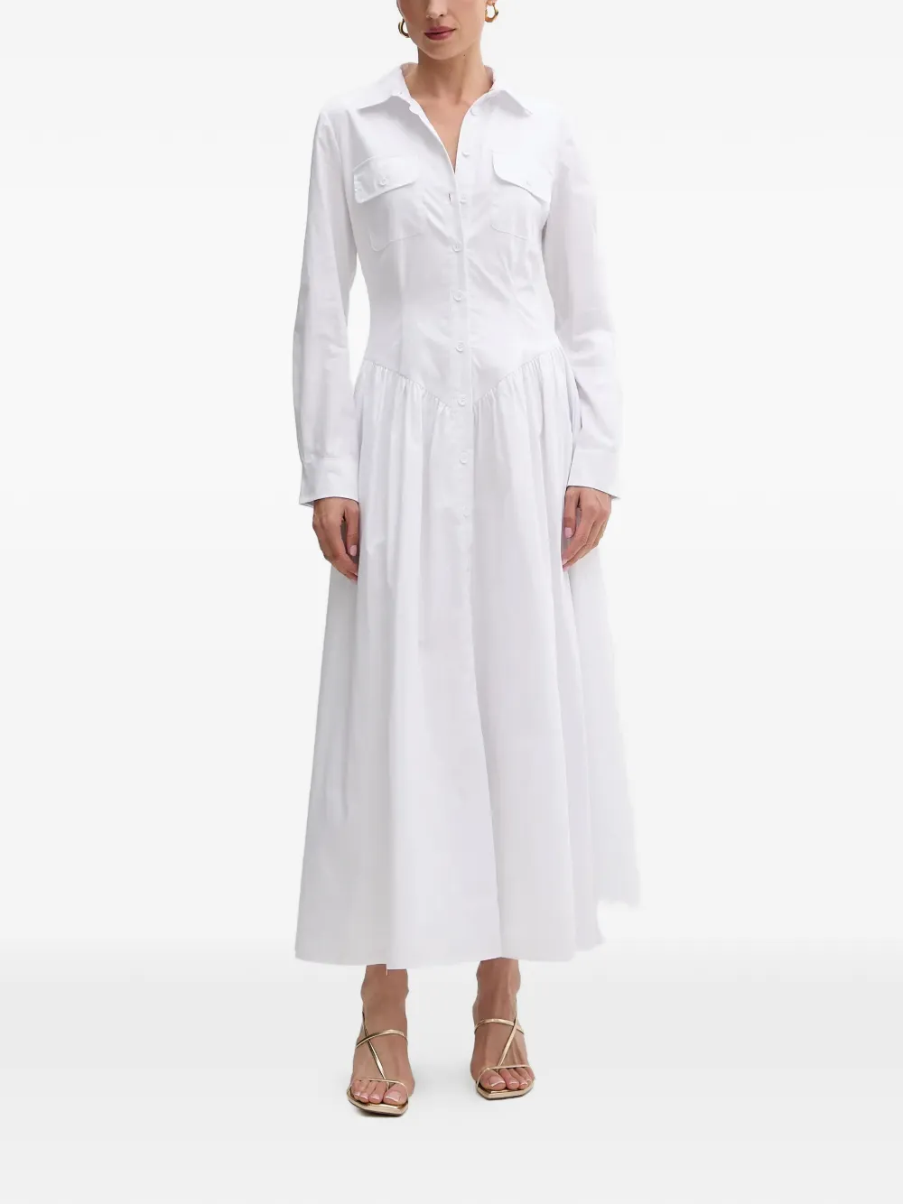 Bardot long-sleeves midi shirt dress - Bianco