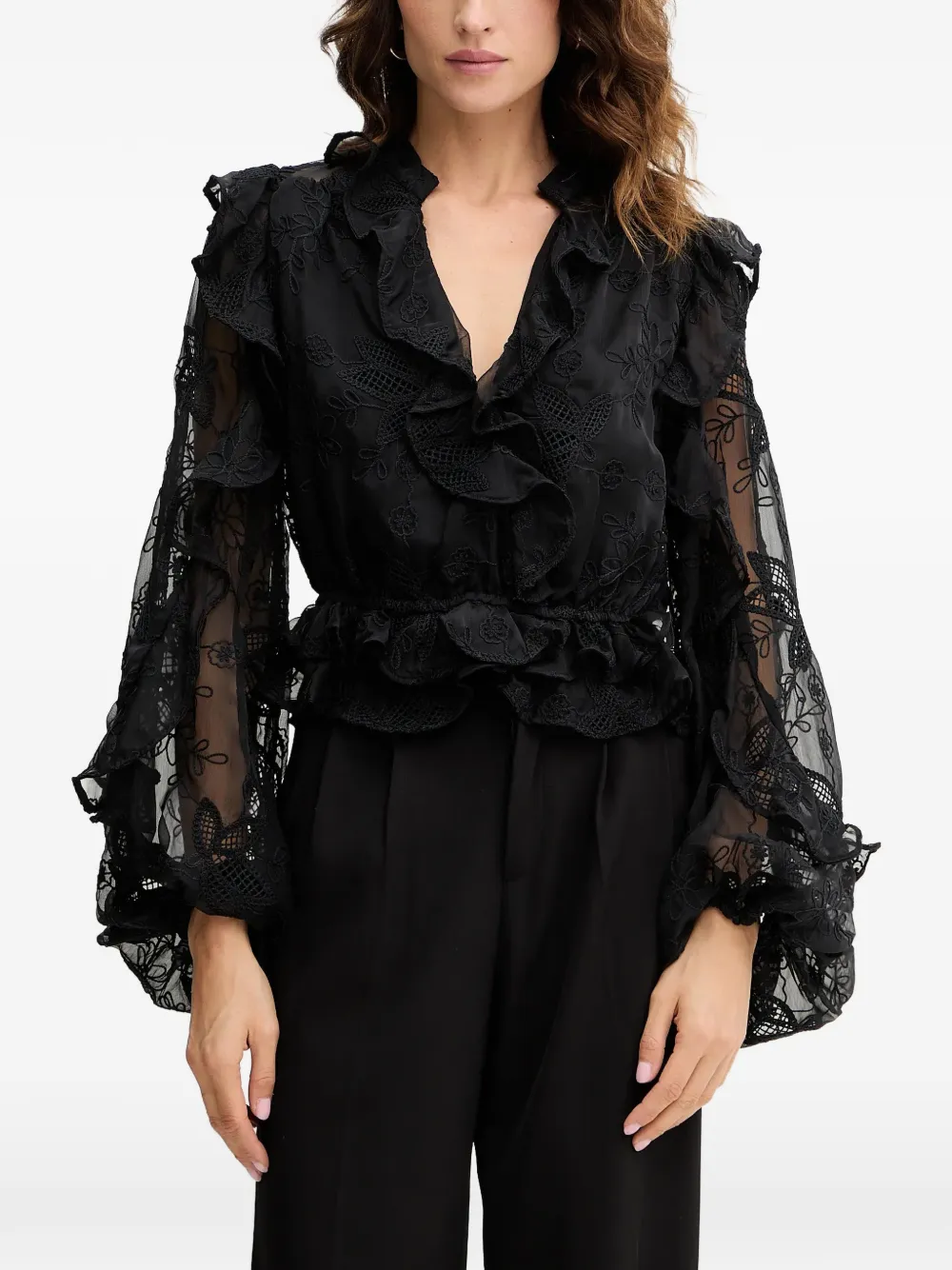 Bardot ruffled top - Nero