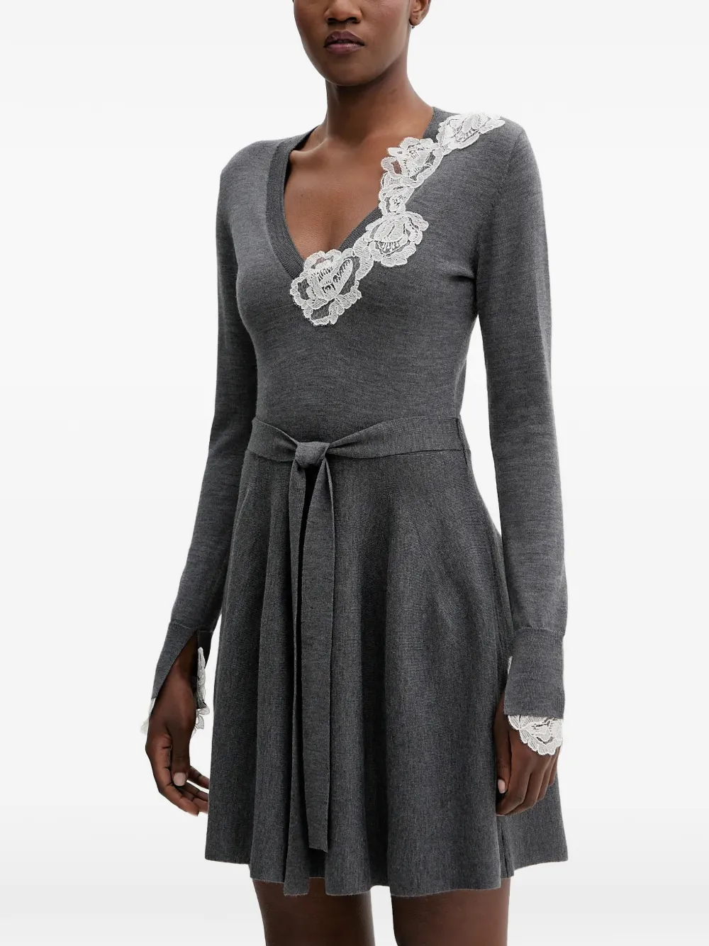 Blugirl lace-trim V-neck mini dress - Grigio