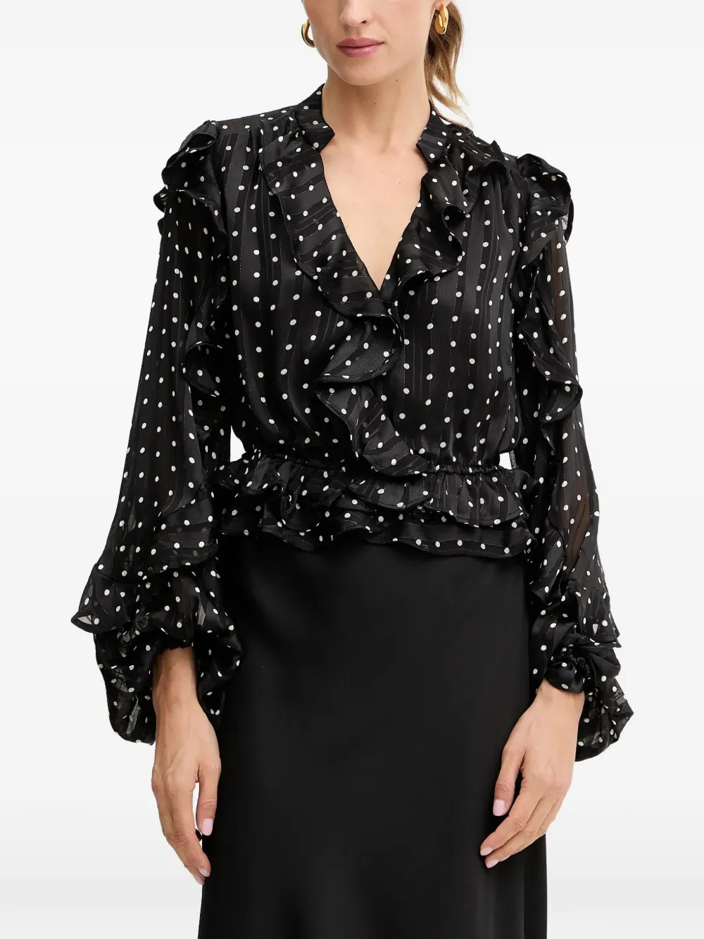 Bardot ruffled-detail polka-dot blouse - Nero