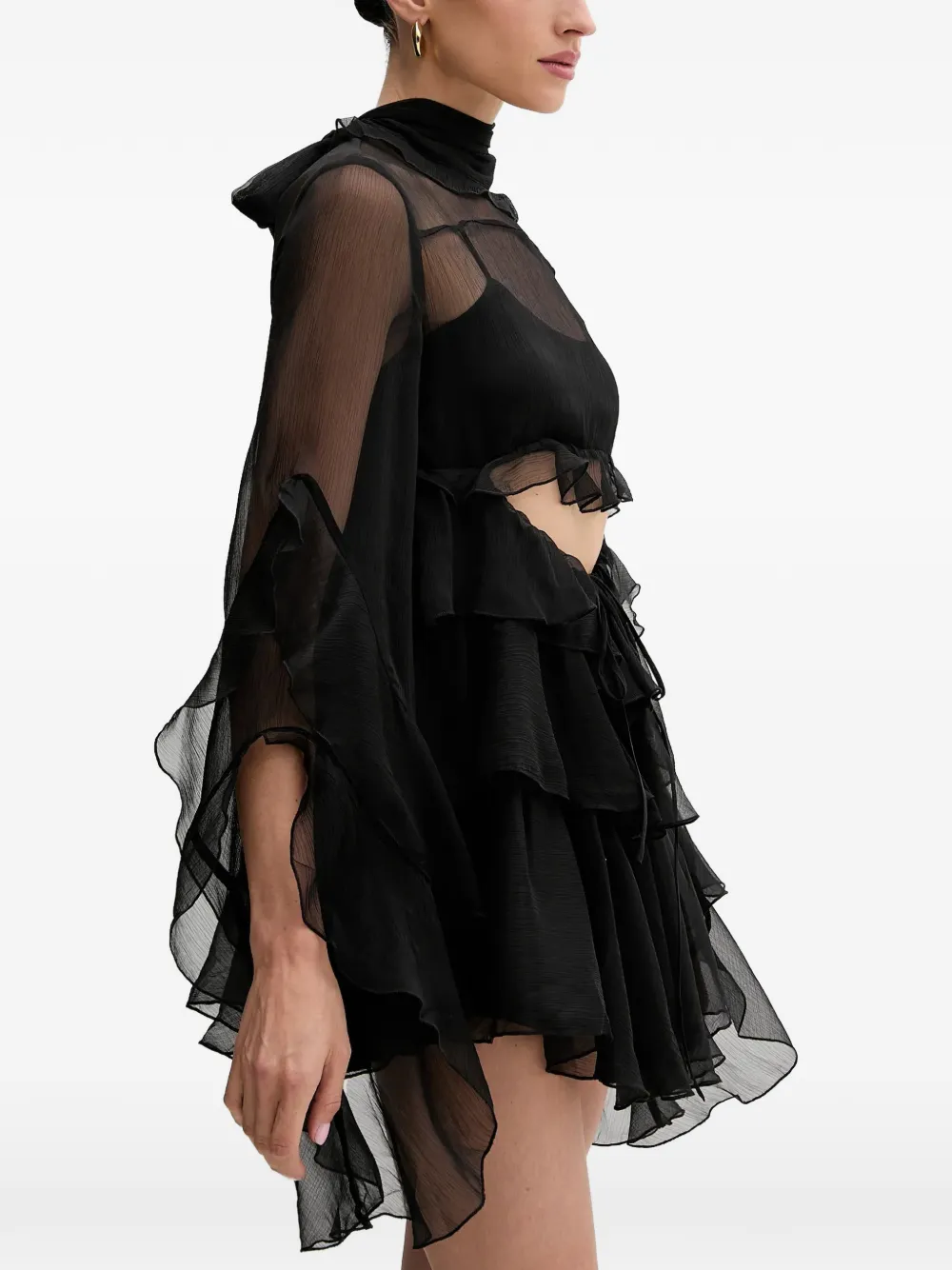 Bardot Mini-jurk met ruches en uitgesneden details Zwart