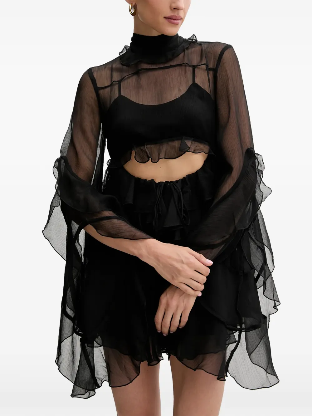 Bardot ruffled cutout mini dress - Noir Bardot ruffled cutout mini dress - Noir