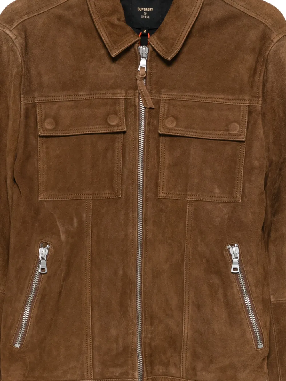 Superdry Zip-up Leather Jacket In Brown