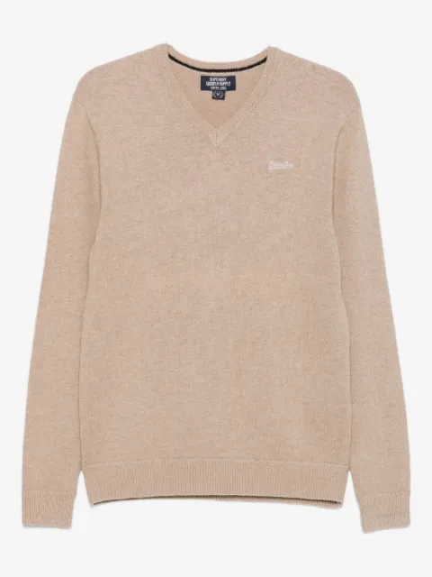 Superdry logo-embroidered V-neck jumper