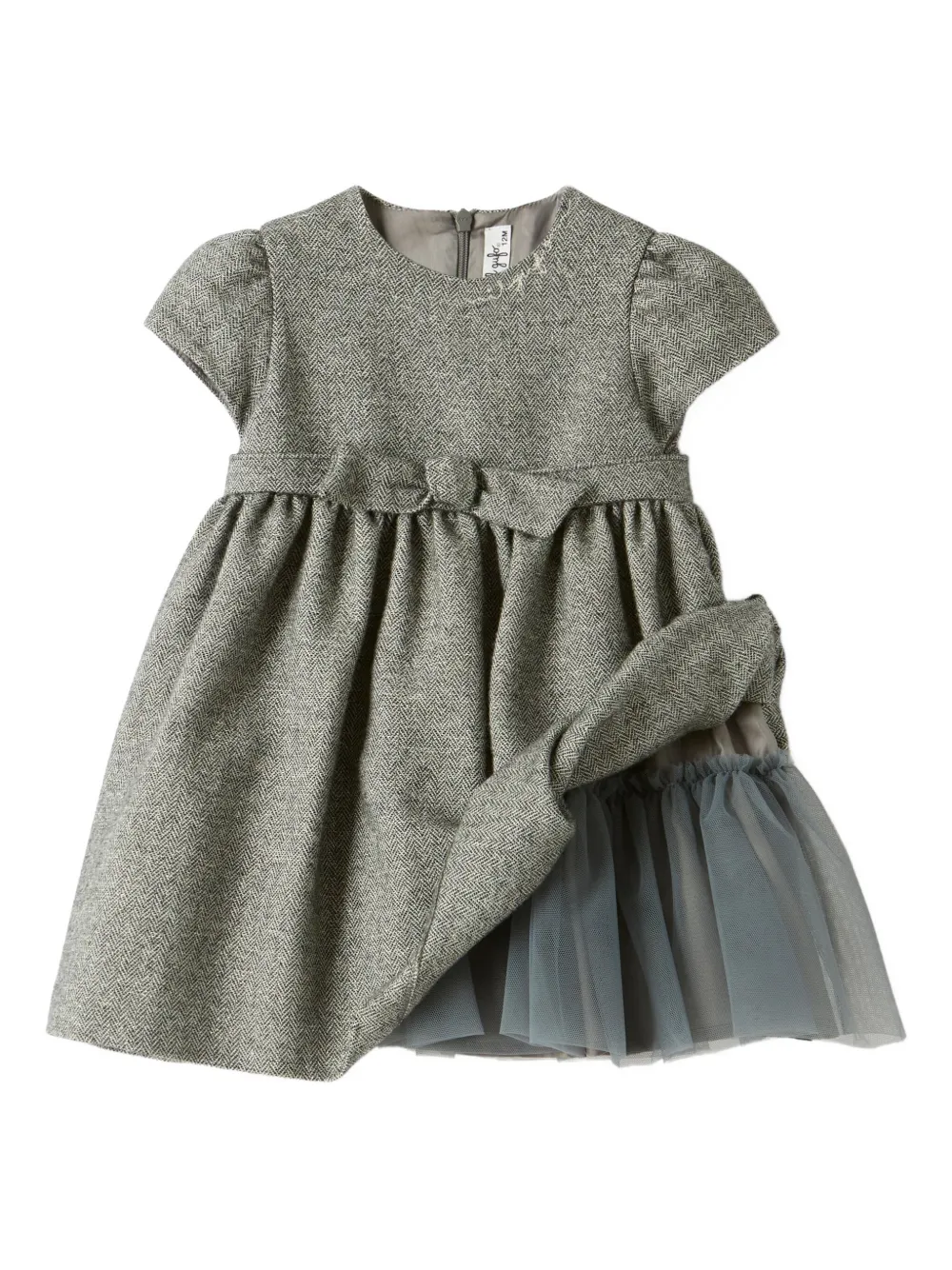 Il Gufo Jurk met strikdetail en visgraatpatroon Grijs