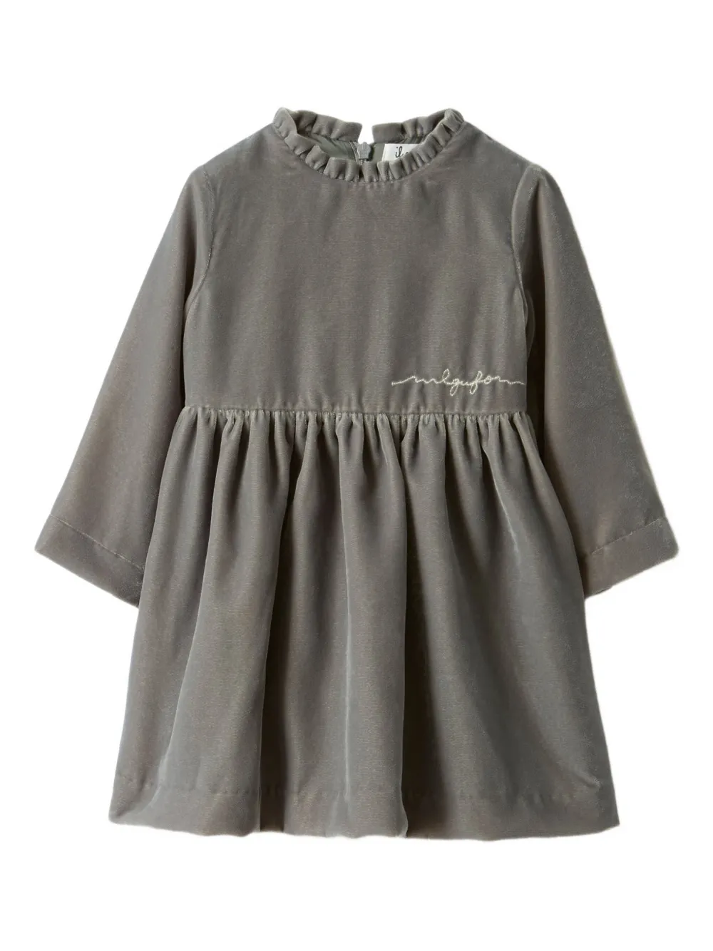Il Gufo Ruffled-detail Velvet Dress In Green