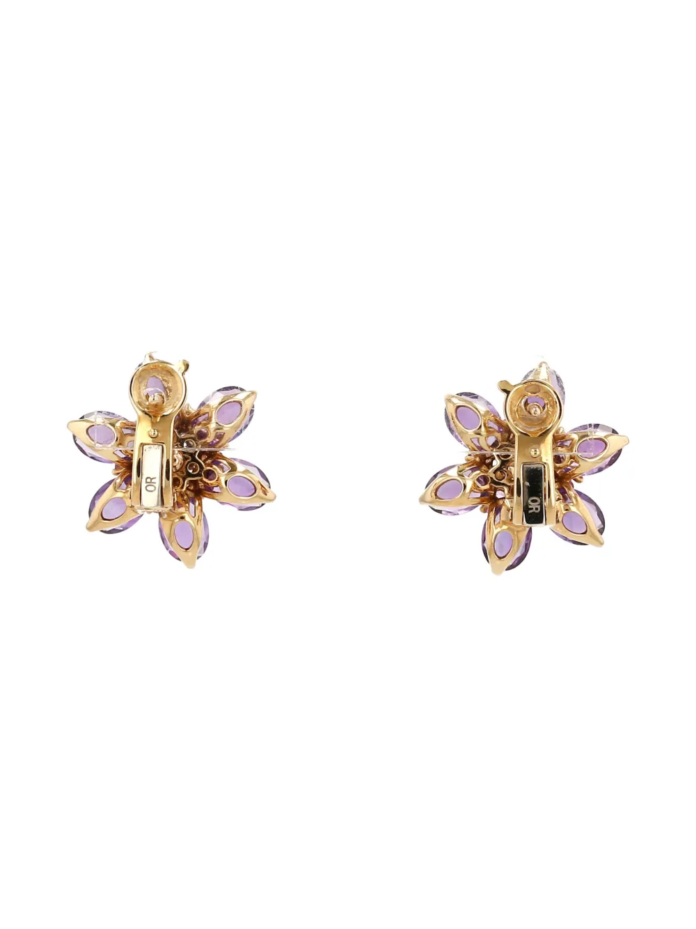 Pre-owned Van Cleef & Arpels 2000s Yellow Gold Amethyst Sapphire Earrings