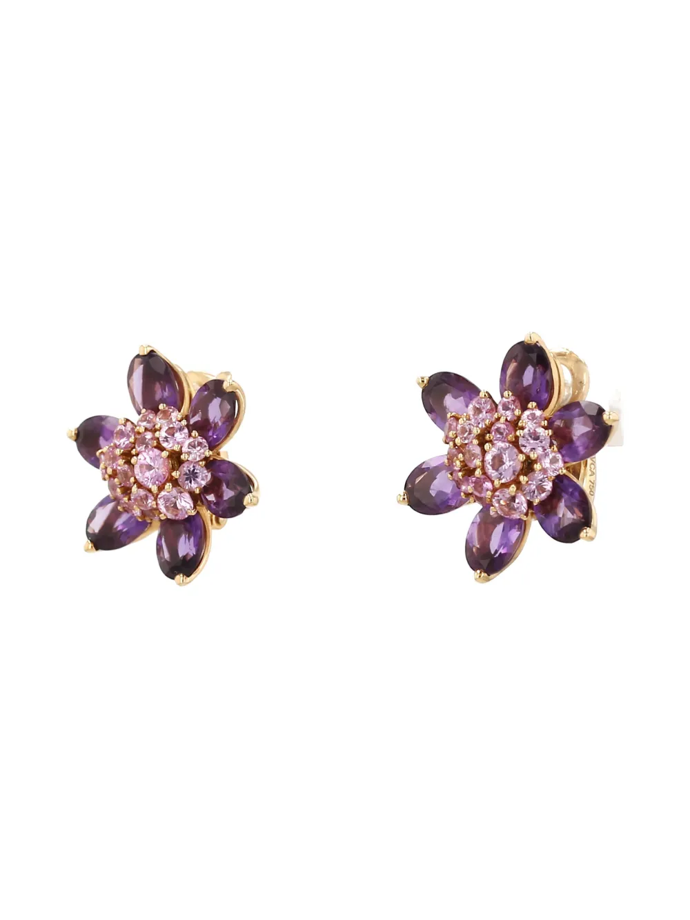 Pre-owned Van Cleef & Arpels 2000s Yellow Gold Amethyst Sapphire Earrings