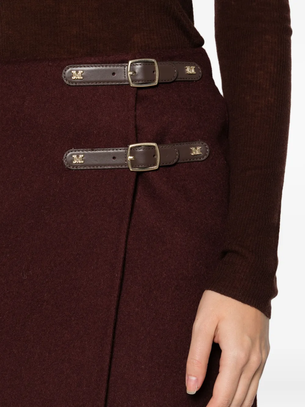 Max Mara Buckled Wrap Skirt In Burgundy