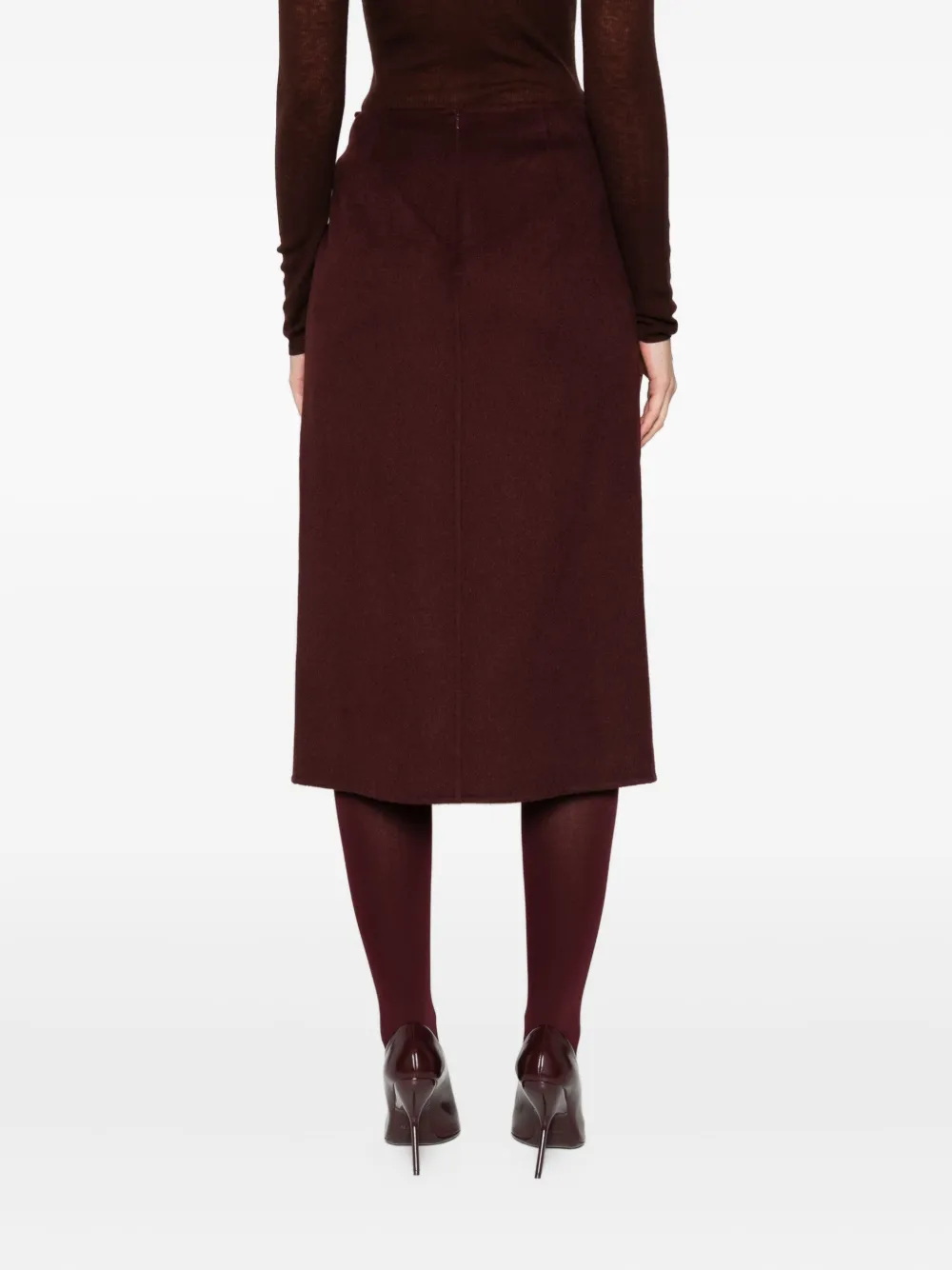 Max Mara Buckled Wrap Skirt In Burgundy