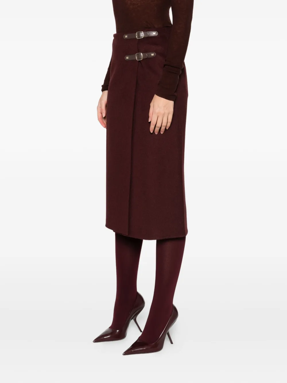 Max Mara Buckled Wrap Skirt In Burgundy
