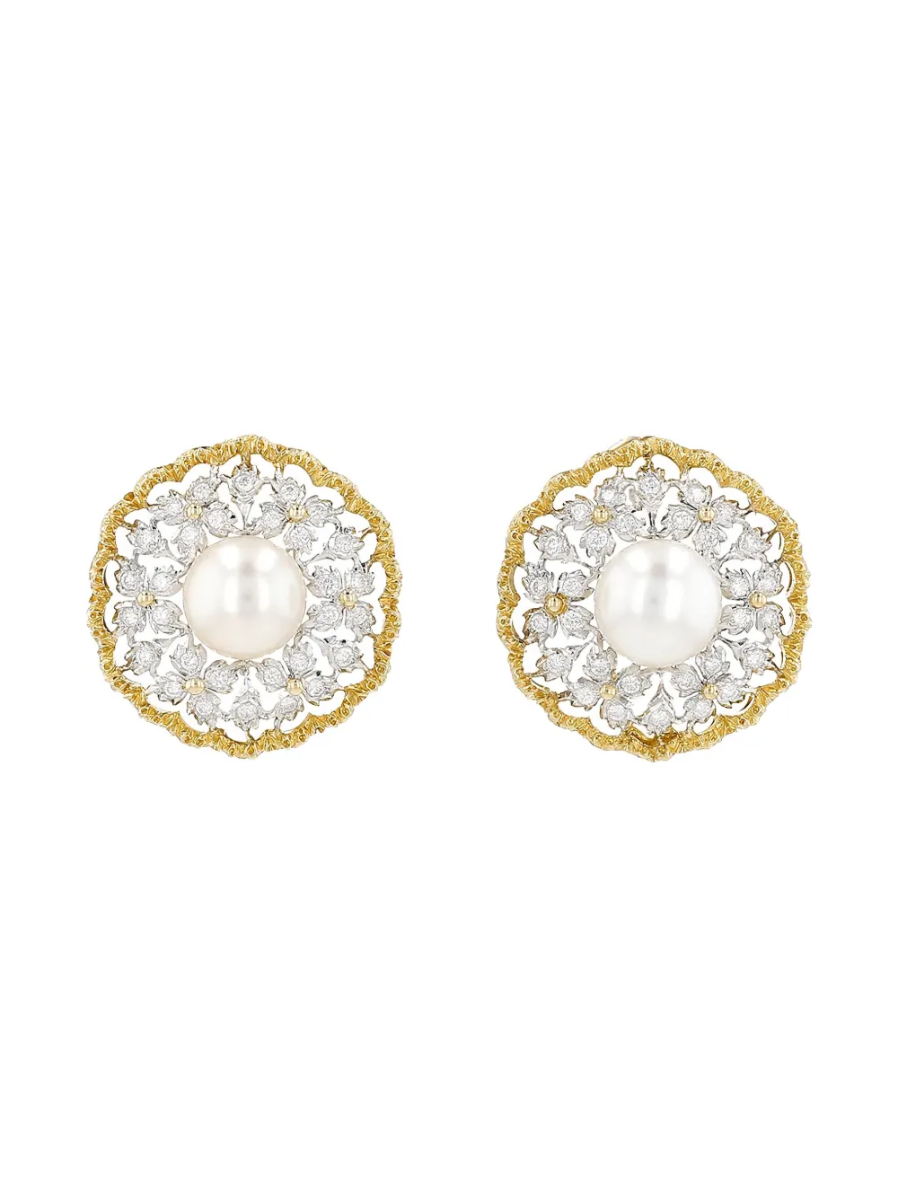 Buccellati 2010s yellow gold diamond pearl earrings - ゴールドトーン Buccellati 2010s yellow gold diamond pearl earrings - ゴールドトーン