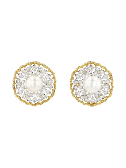 Buccellati 2010s yellow gold diamond pearl earrings
