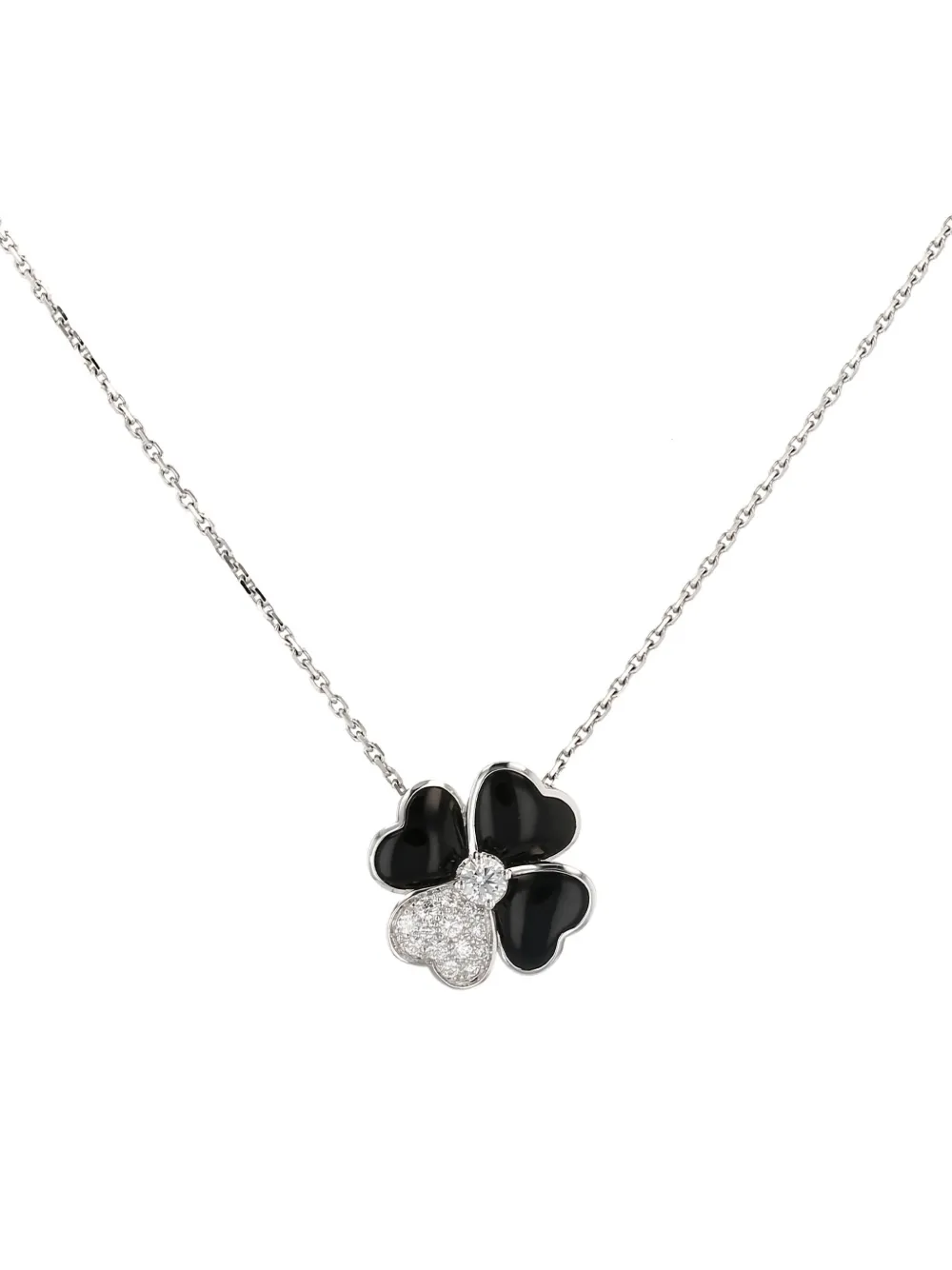 Pre-owned Van Cleef & Arpels 2010s White Gold Diamond Onyx-pendant In Silver