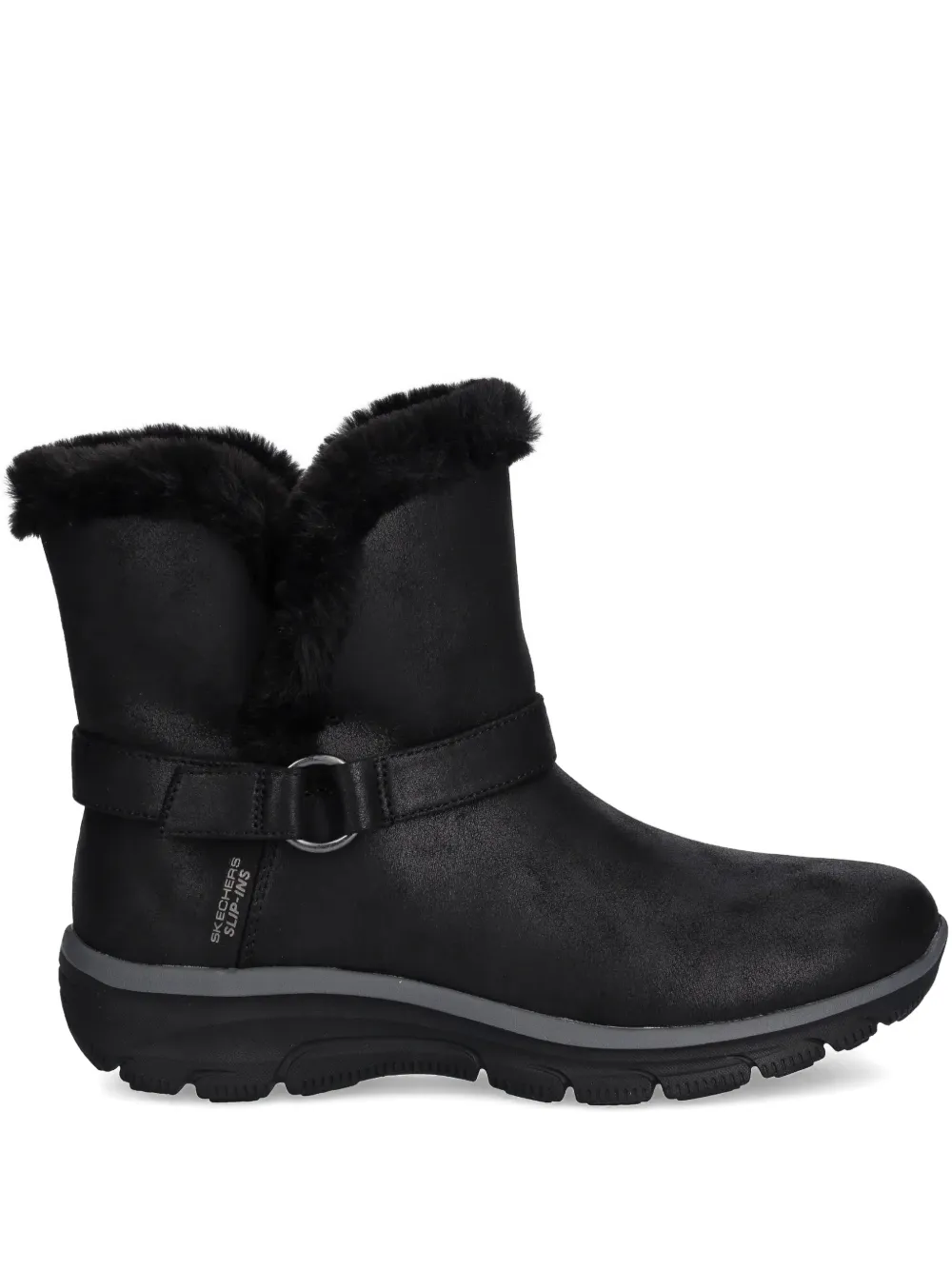 Skechers Fur-trim Buckle Boots In Black