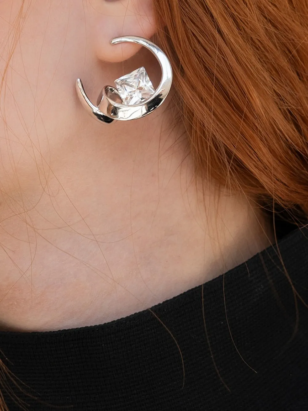 OBSIDIAN arc earrings - Zilver