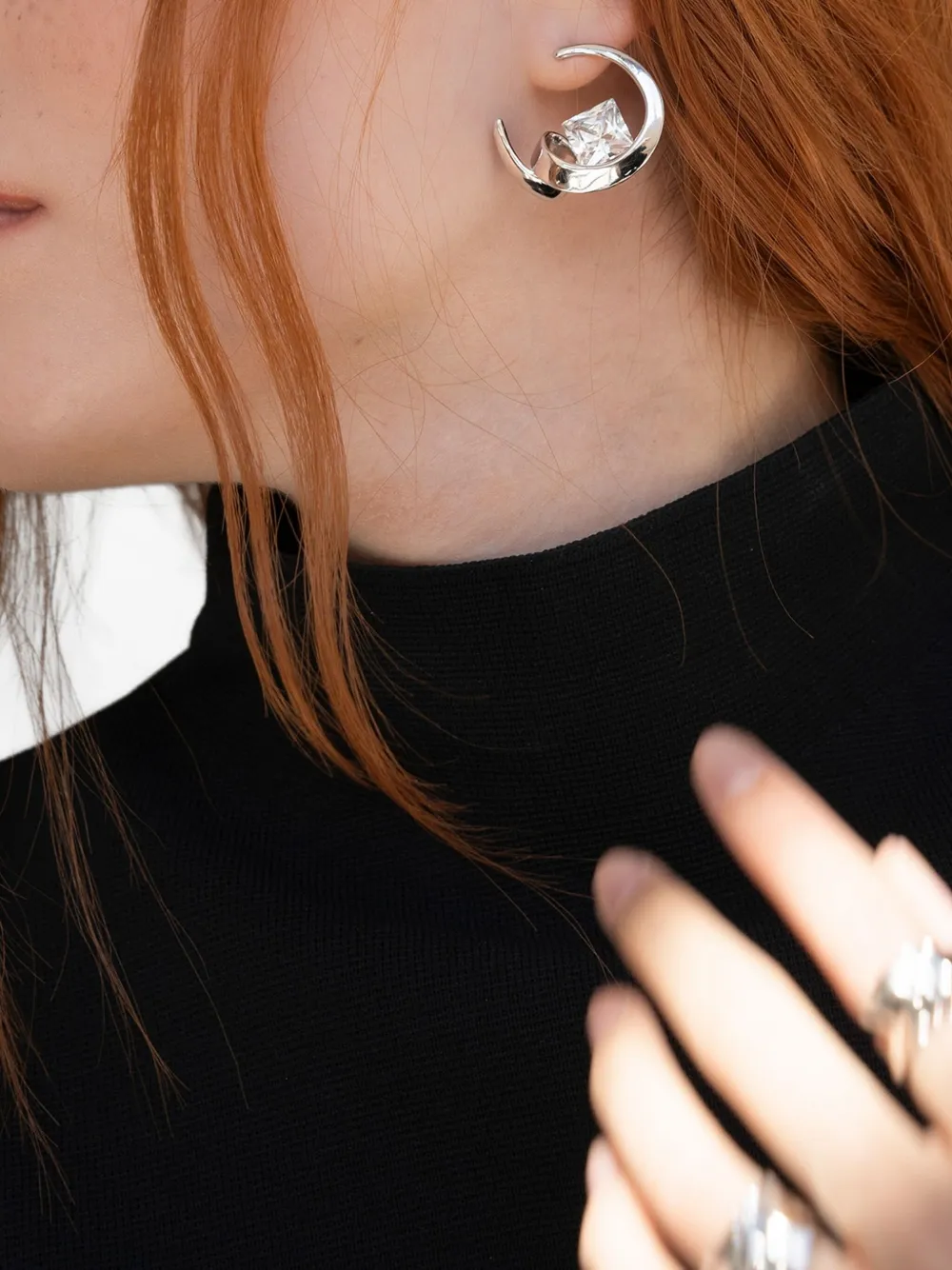 Obsidian Arc Earrings In Silver