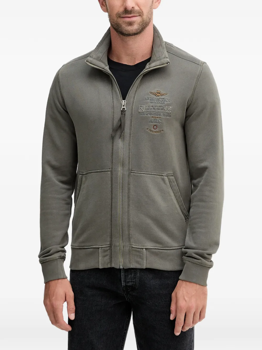 Aeronautica Militare zip-up embroidered hoodie - Verde