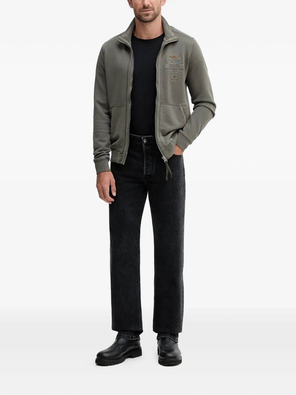 Aeronautica Militare Hoodie met borduurwerk en rits - Groen