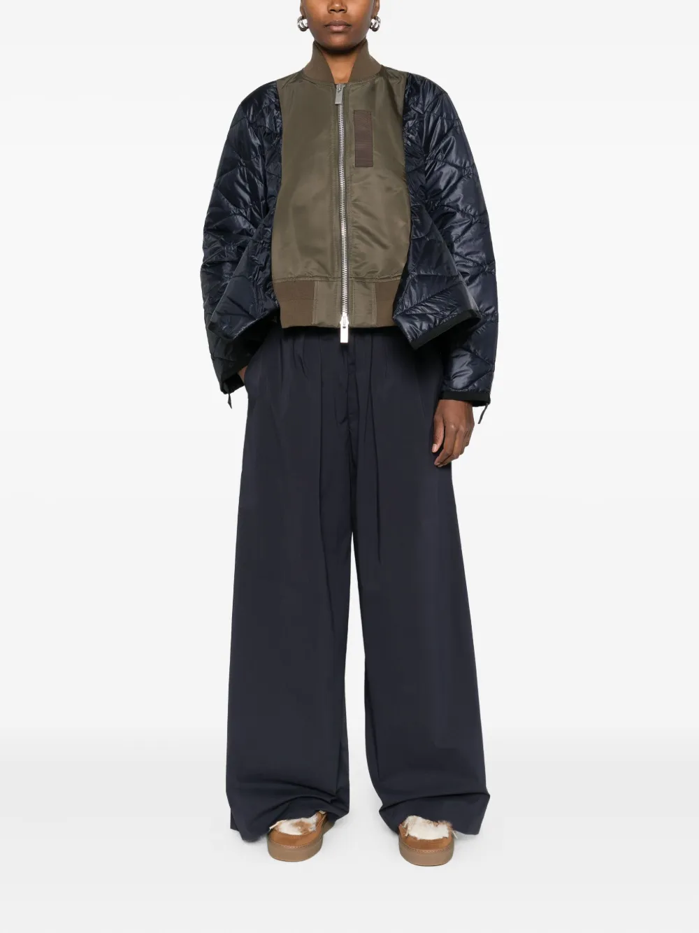 Sacai Quilted Zip-up Bomber Jacket In Blue