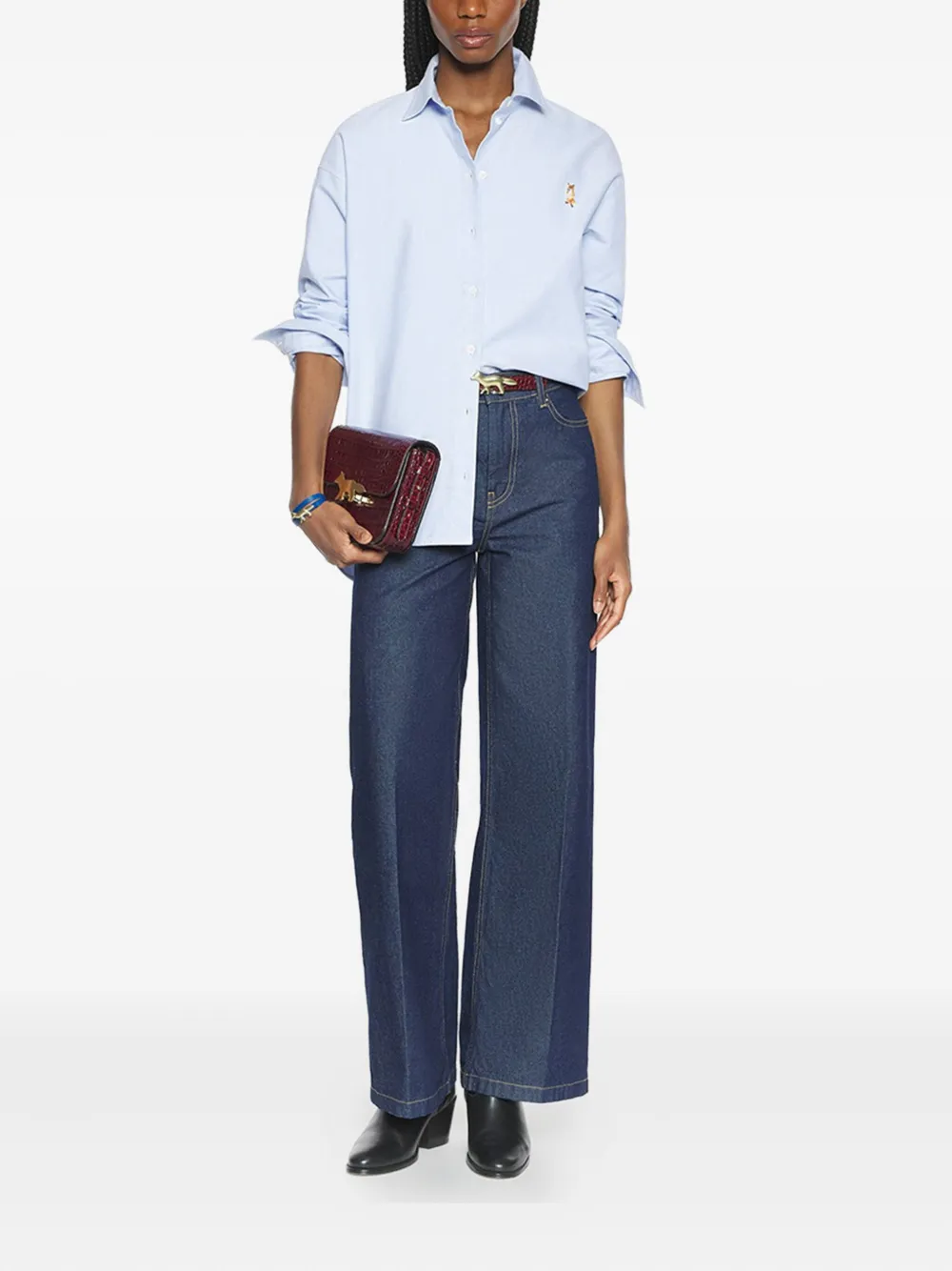 Maison Kitsuné Lady Fox Embroidered Shirt In Blue