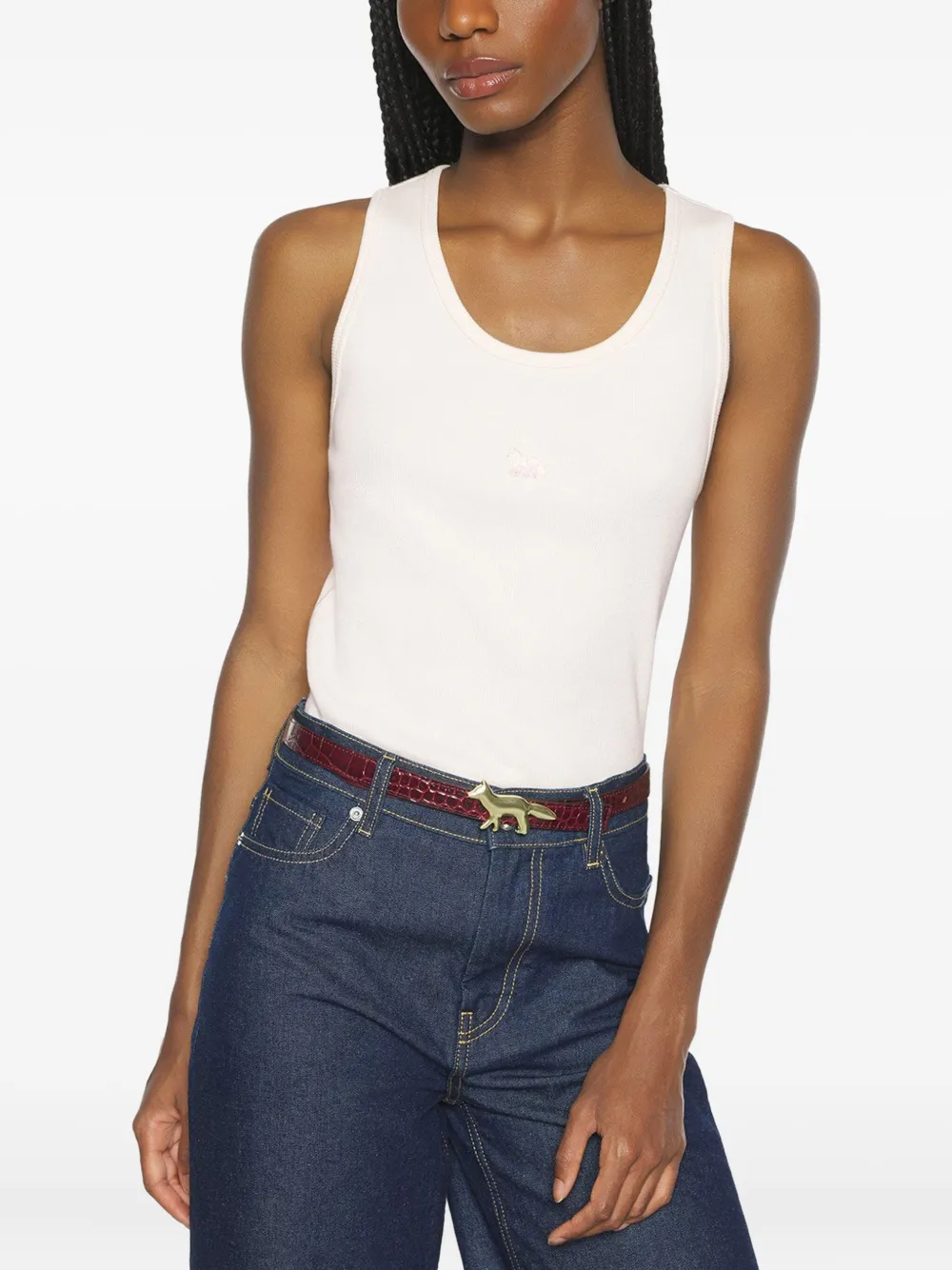 Maison Kitsuné Baby Fox-embroidered Ribbed Tank Top In Neutral