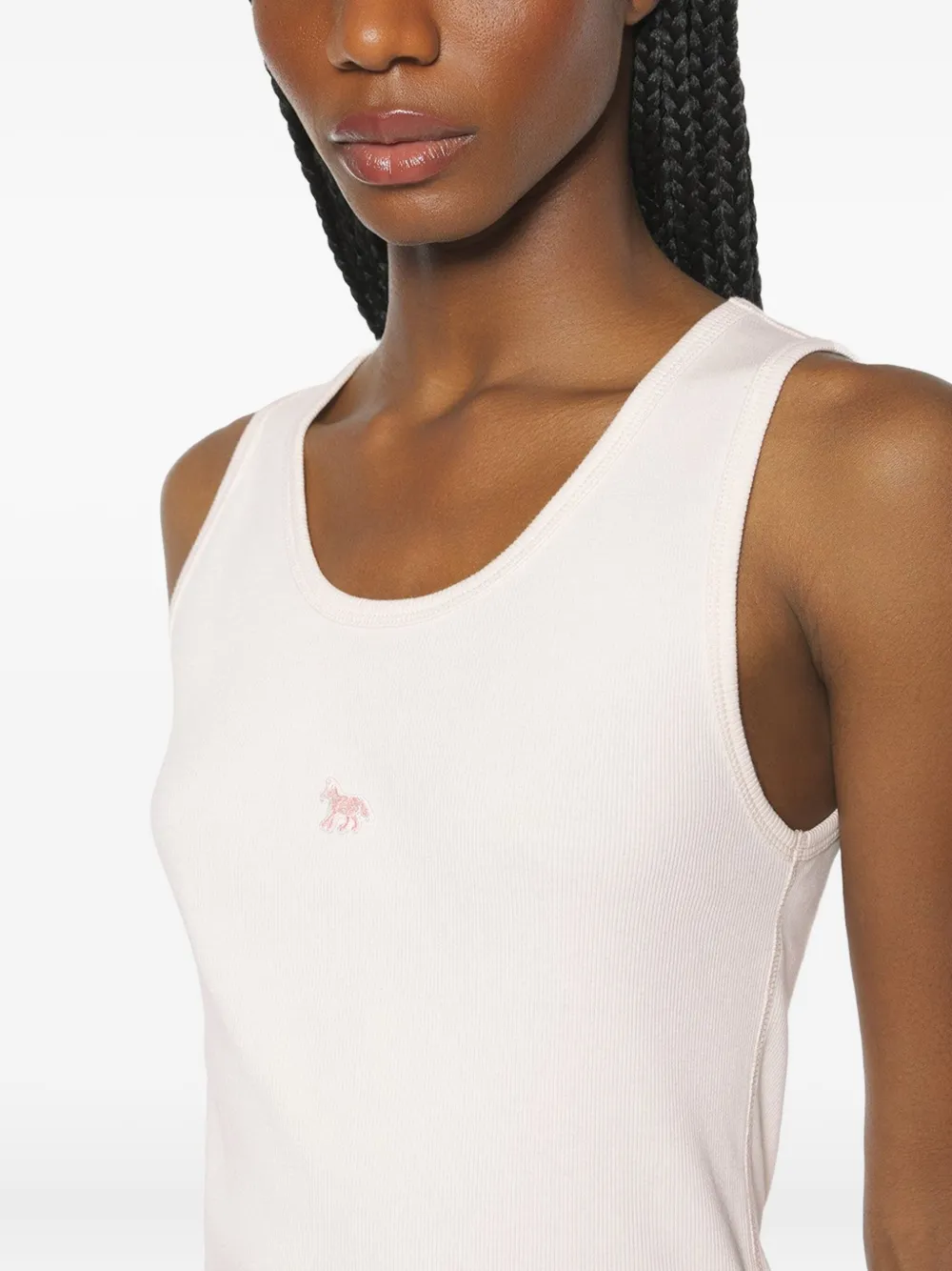 Maison Kitsuné Geribbelde tanktop met geborduurde vos Roze
