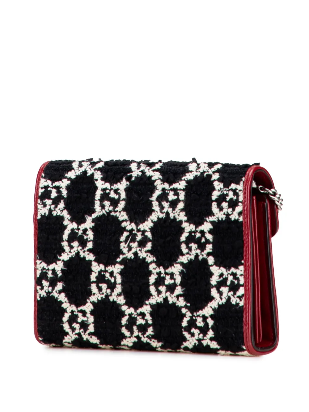 Pre-owned Gucci 2000-2025 Gg Tweed Dionysus Wallet On Chain Crossbody Bag In Black