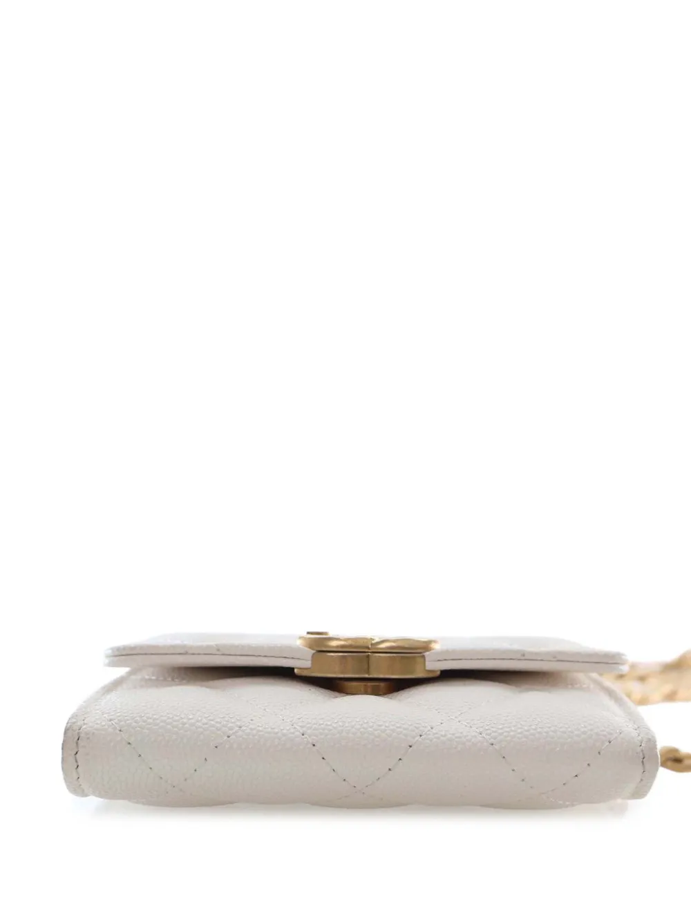 Pre-owned Chanel 2021 Quilted Caviar Card Holder On Chain Crossbody Bag In White