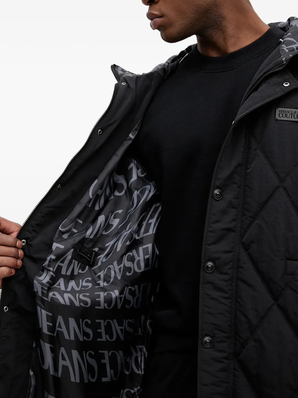 Versace Jeans Couture Gewatteerde jas met capuchon Zwart