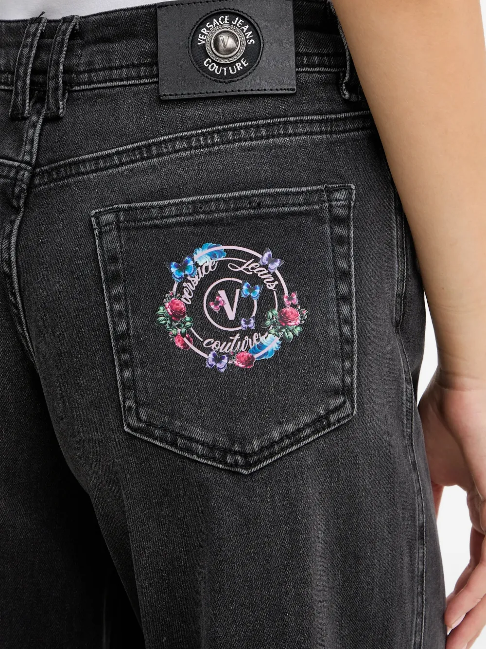 Versace Jeans Couture Jeans met geborduurd logo Zwart