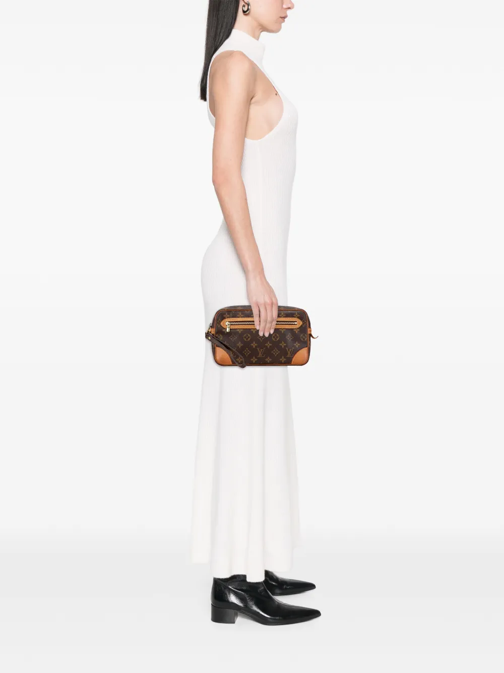 Pre-owned Louis Vuitton 1995 Monogram Marly Dragonne Gm Clutch Bag In Brown